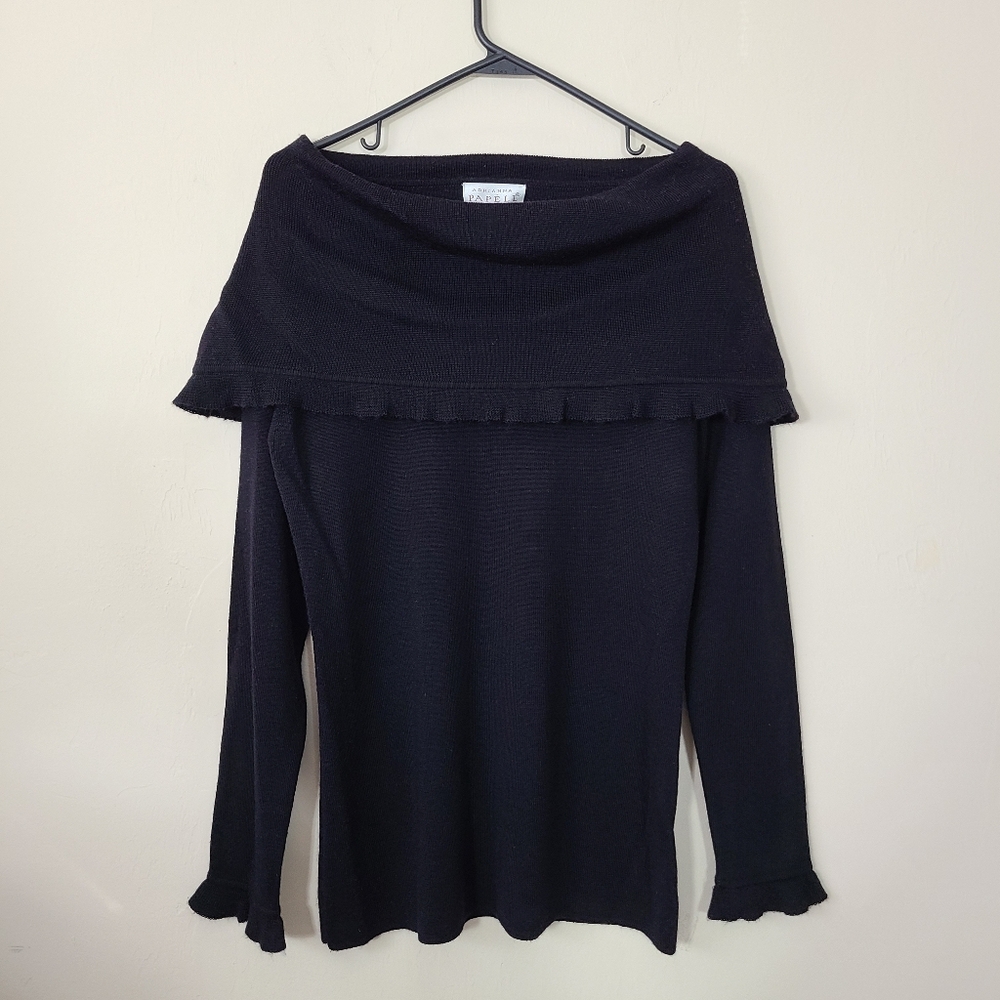 ADRIANNA PAPELL Wool Blend Black Off The Shoulder Sweater Womens Size Medium
